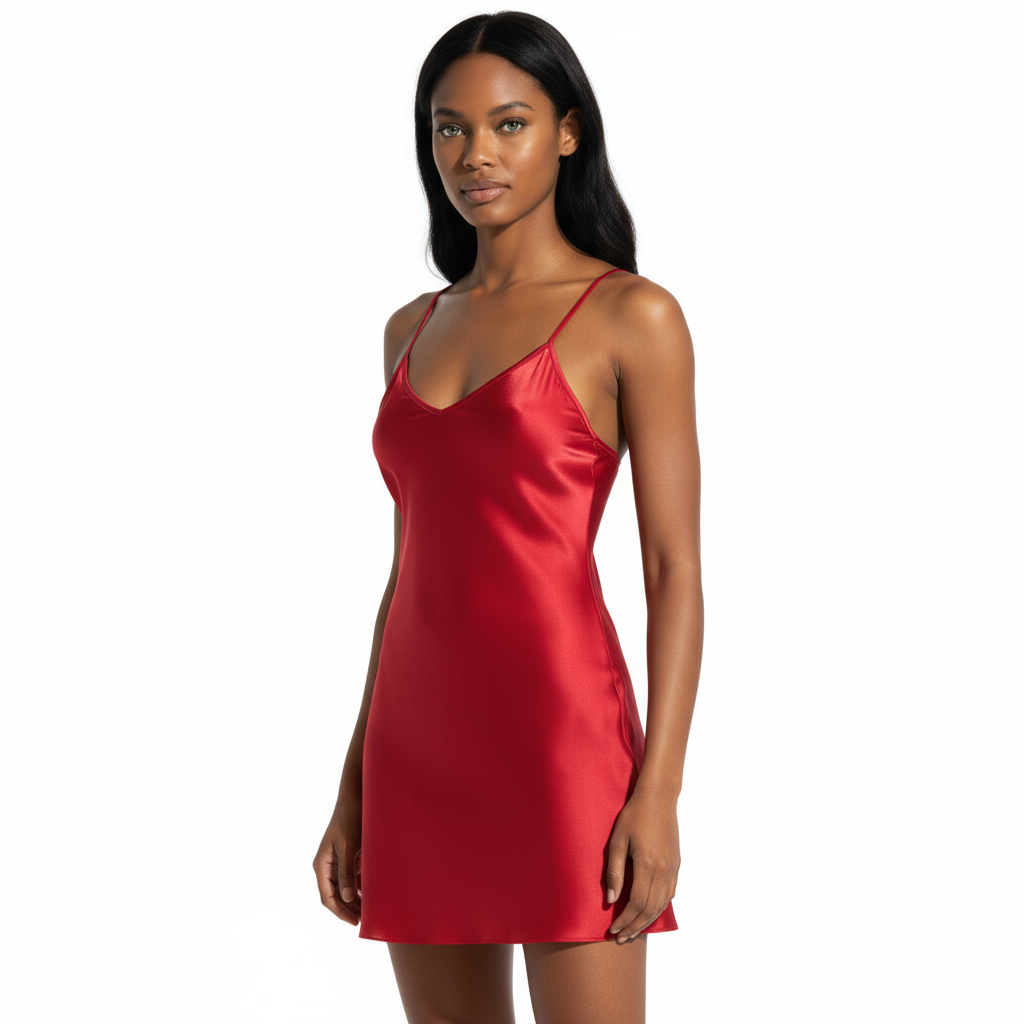 レッドサテンポリアミドスリップ